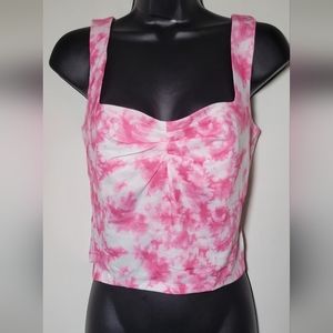 Women's Pink | White Tie Dye Sleeveless  Casual Cropped Tank Top Shirt